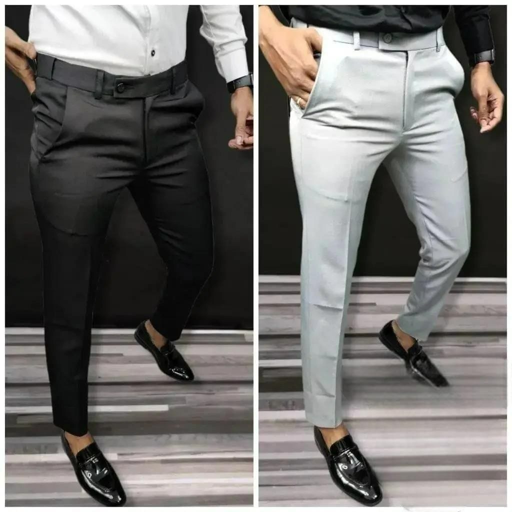 Formal Pants Men Lycra Trouser For Men Dress Pant Formal Wear- SleekFlex™️ Formal Trouser Pants (Pack of 2) SleekFlex™️ Formal Trouser Pants (Pack of 2) Zaavio®