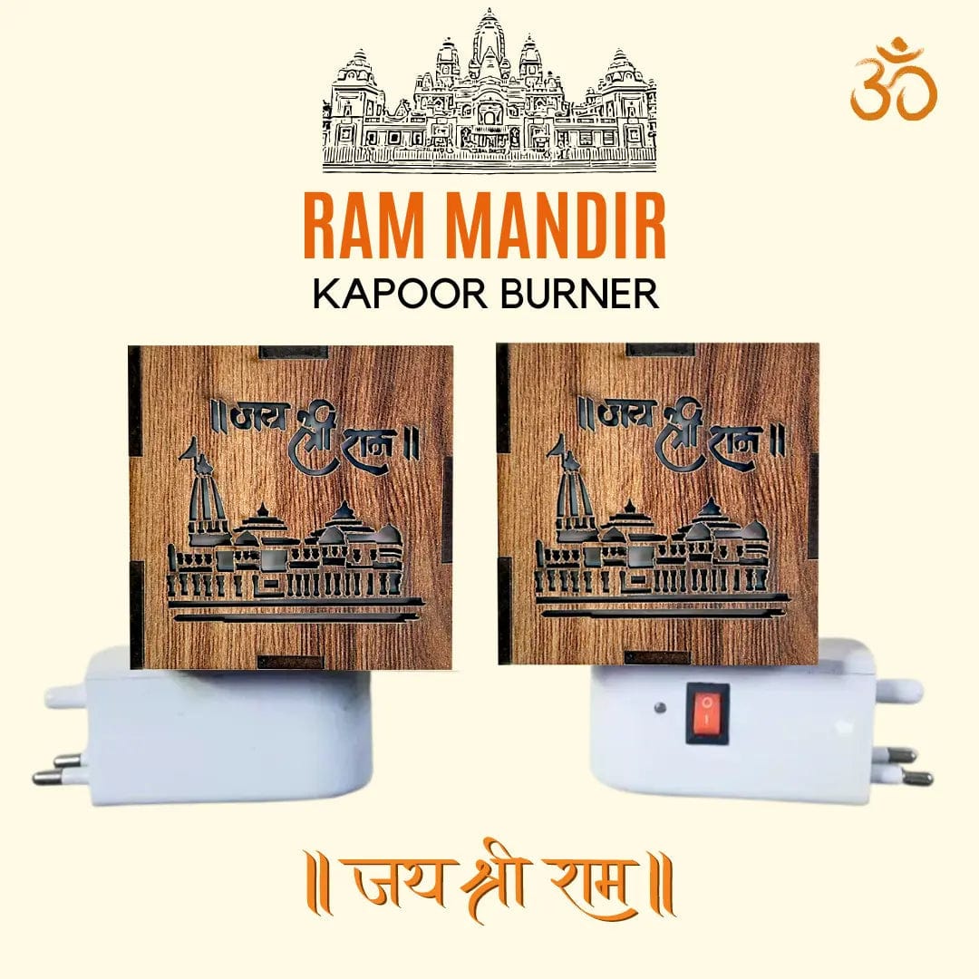 Kapoorflame™️ | Ayodhya Ram Mandir Wooden Temple Kapoor Dani Camphor Diffuser KapoorFlame™️ 3-in-1 Ayodhya Ram Mandir Electric Aroma Burner & Night lamp Zaavio®