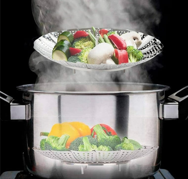 Stainless Steel Steamer basket for Veggie/Seafood with Safety Tool