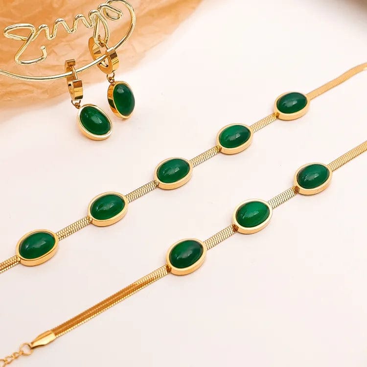 ViridisCrysta™️ Oval Green Crystal Pendant Necklace Set with Bracelet